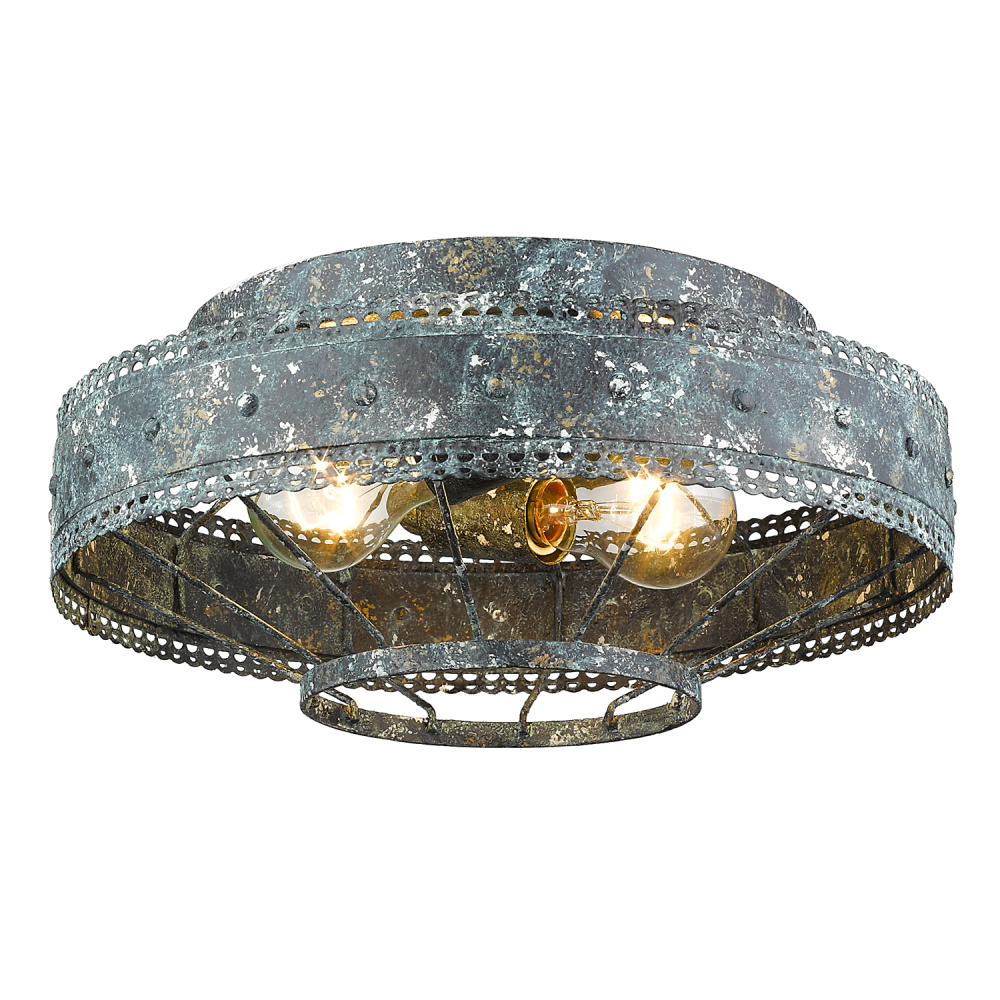 Wry Lighting Ferris 2-light Flush Mount in Blue Verde Patina